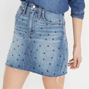 Madewell Blue Denim Skirt with Black Heart Pattern